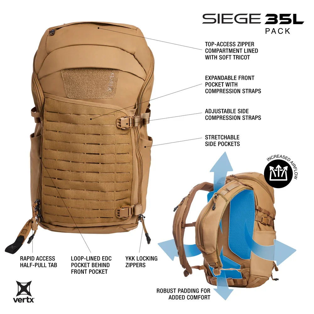 Vertx Siege 35L - 35L Mission Loadout & Rapid Access - Water-Resistant 330D Nylon