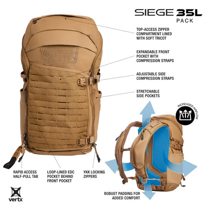 Vertx Siege 35L - 35L Mission Loadout & Rapid Access - Water-Resistant 330D Nylon