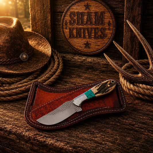 Stag Handle Western Ranch Knife – Rasp Steel & Cross-Draw Sheath