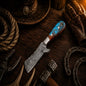 Stockman's Bull Cutter Knife – Handmade Damascus Steel with Epoxy Resin Handle