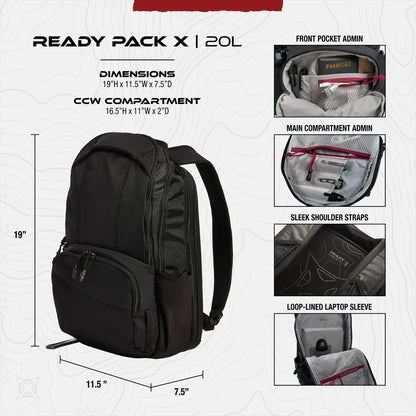 Vertx Ready Pack X - Discreet 20L Gray Man EDC & Rapid CCW Access - 15" Laptop Sleeve