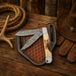 Trapper Pocket Knife – Damascus Two Blade Folding Knife with Antler Horn Handle