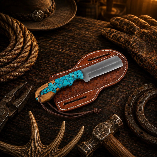 The Turquoise Trail Bull Cutter – D2 Acid Wash Rancher Gift Knife