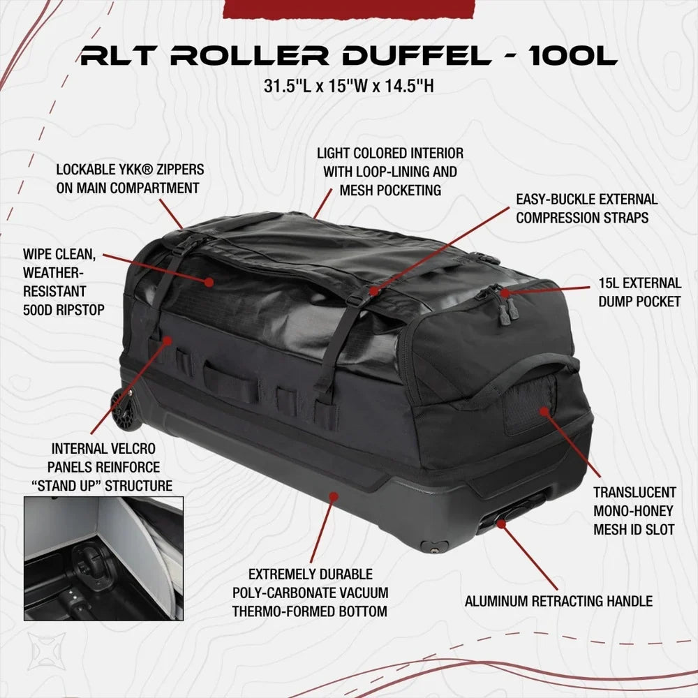 Vertx RLT 100L Duffel Bag - Large 100L Rolling Gear Bag - Keeps Gear Dry & Easy to Organize