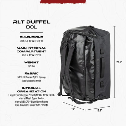 Vertx RLT 80L - Water-Repellent 80L Mission Duffel at Just 3.9 lbs - Built for Rugged Terrain