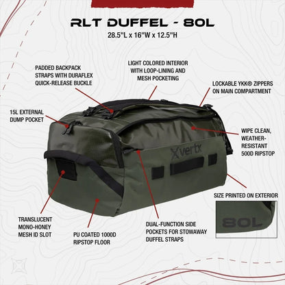 Vertx RLT 80L - Water-Repellent 80L Mission Duffel at Just 3.9 lbs - Built for Rugged Terrain