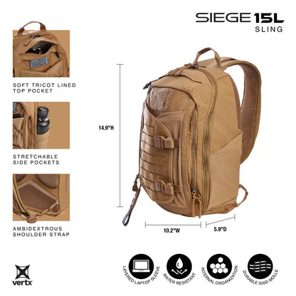 Vertx Siege 15L - Rapid Access CCW & Discreet Carry - Water-Resistant 330D Nylon