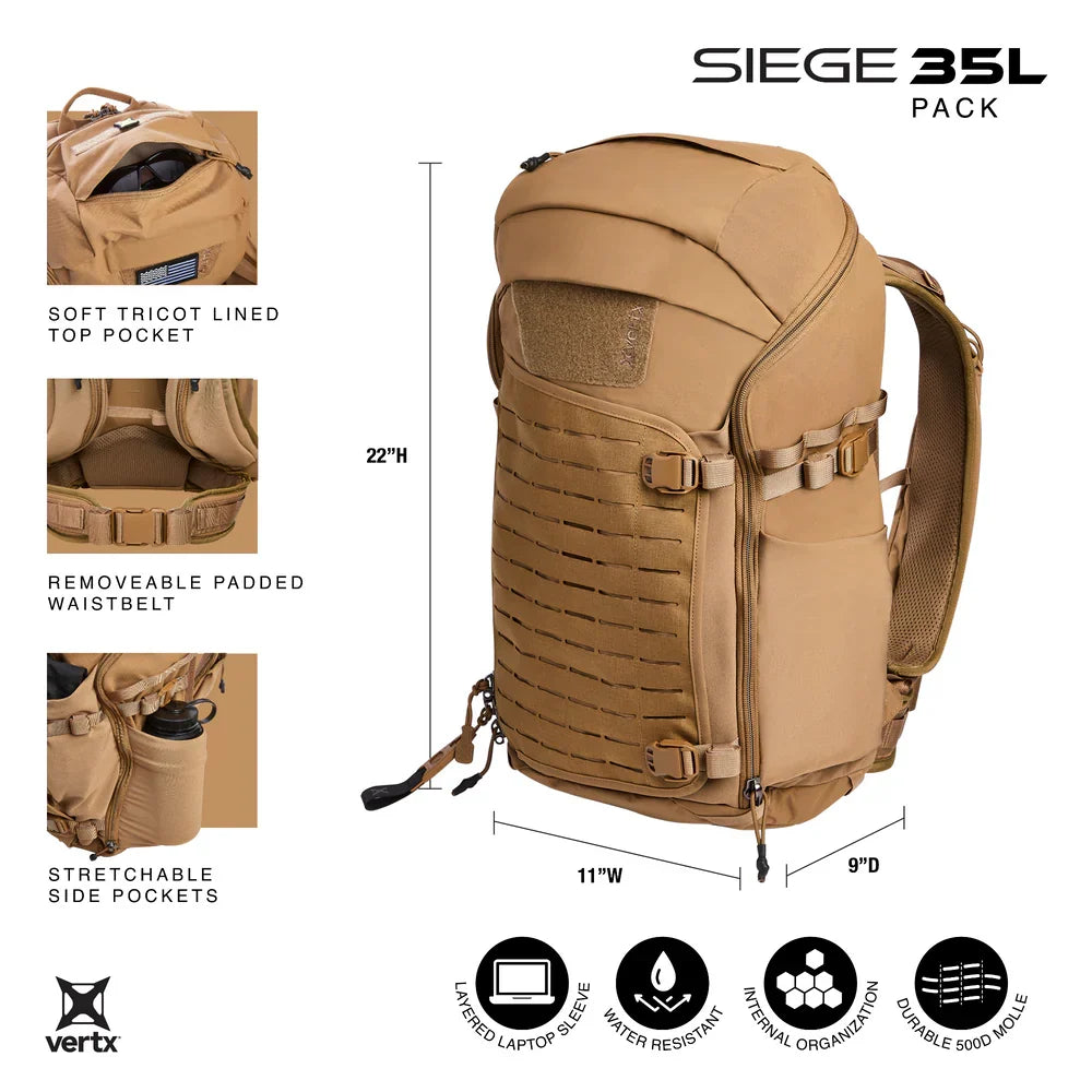 Vertx Siege 35L - 35L Mission Loadout & Rapid Access - Water-Resistant 330D Nylon