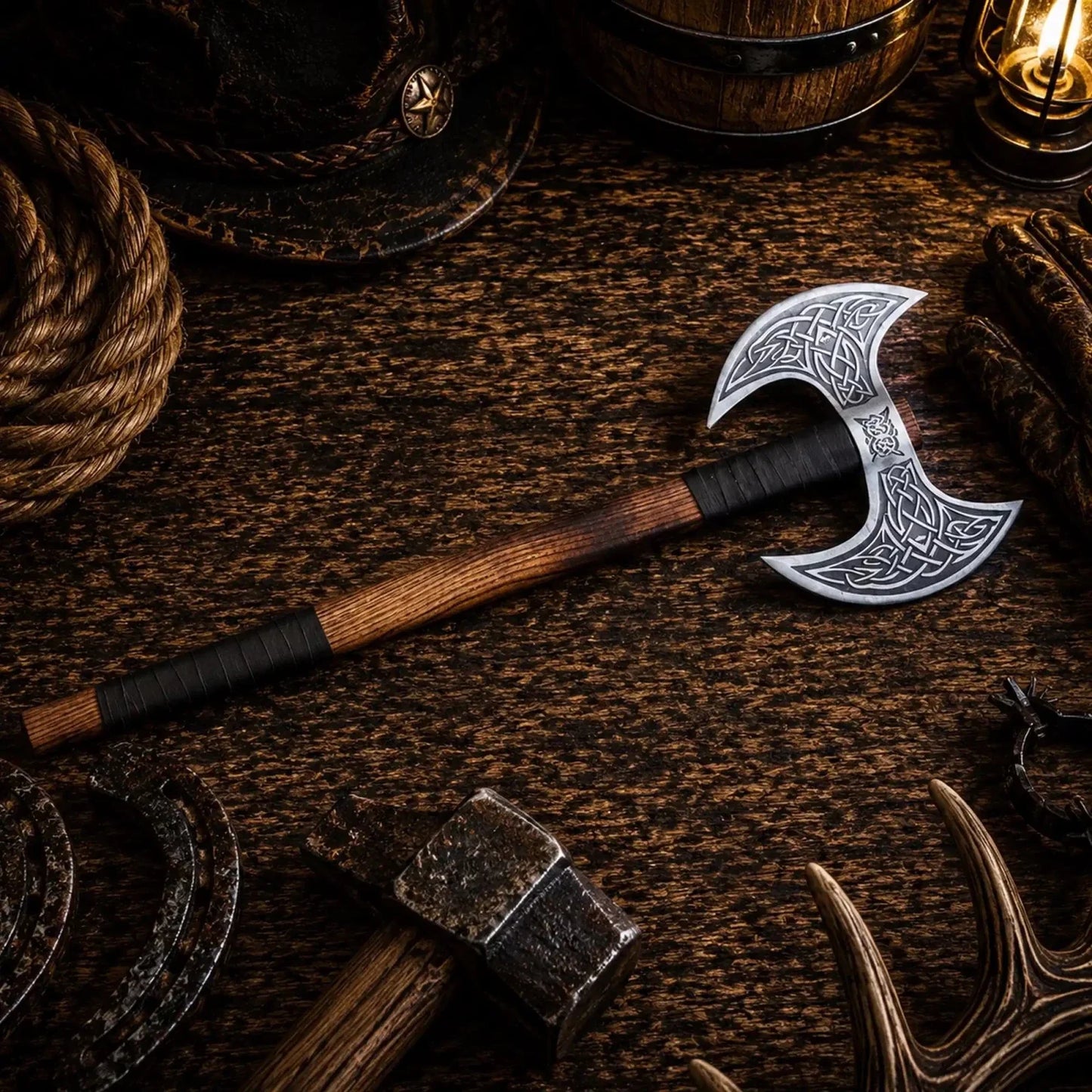 Viking Style Double-Headed Battle Axe – Hand Forged Carbon Steel