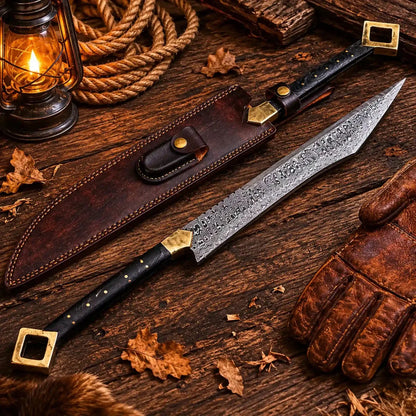 Viking Sword Damascus Steel Hand Forged with Leather Sheath
