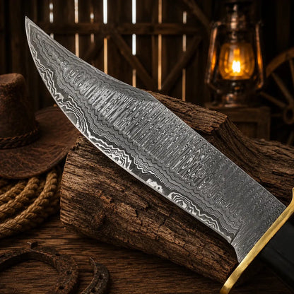 Western Cowboy Bowie Knife – Damascus Steel Wenge Wood Handle